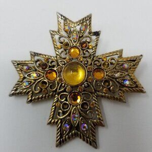 Tamya Creations Iron Cross Brooch Gold Tone